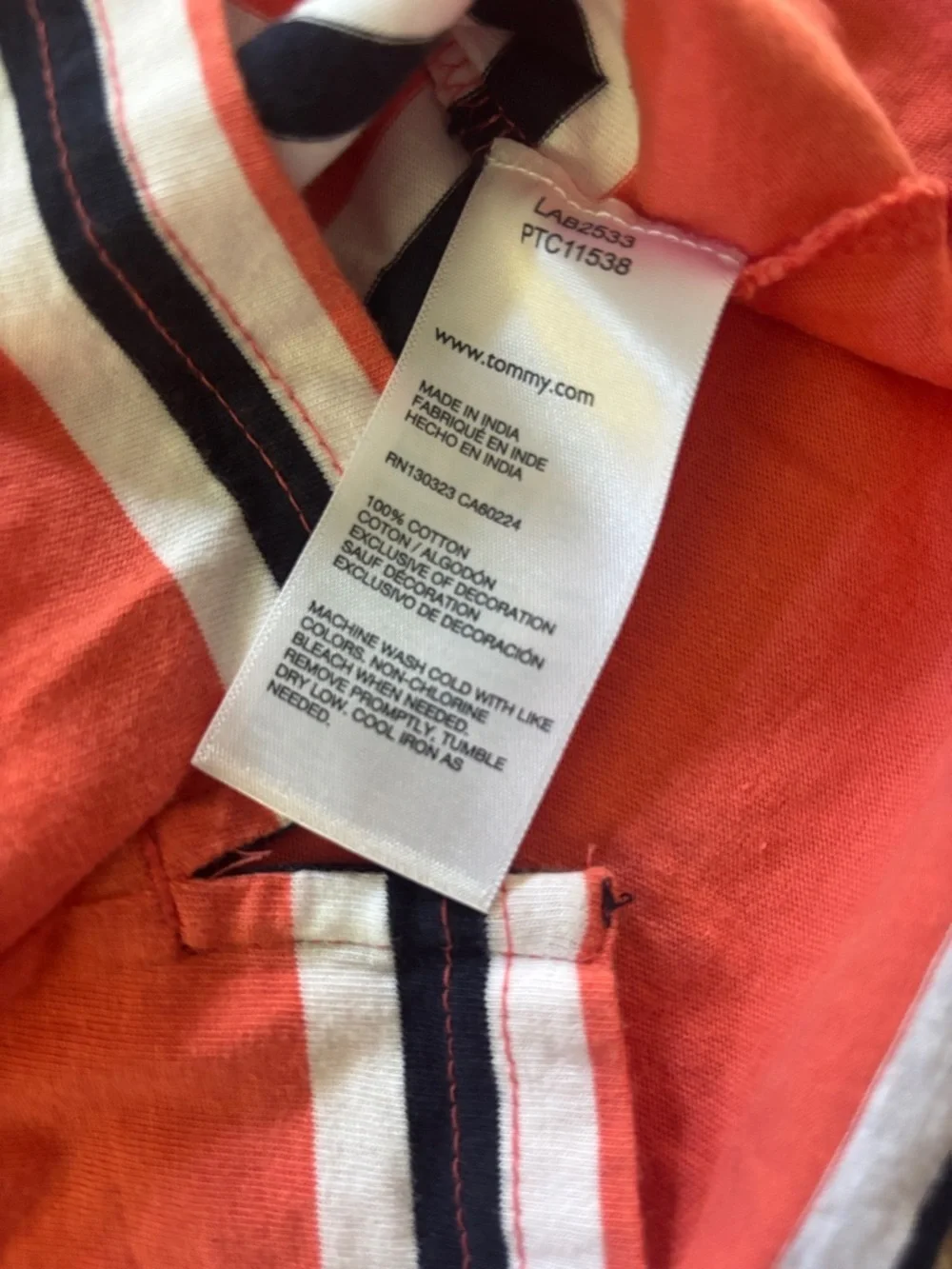 Tommy Hilfiger Coral Polo with Navy & White Stripes